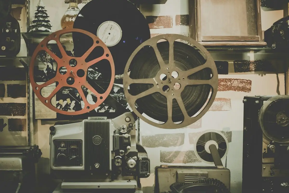 Vintage film reels and projectors